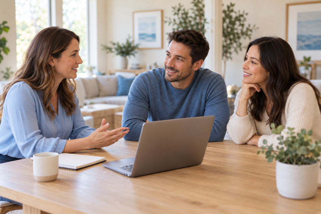 A couple talking through home financing options with an adviser
